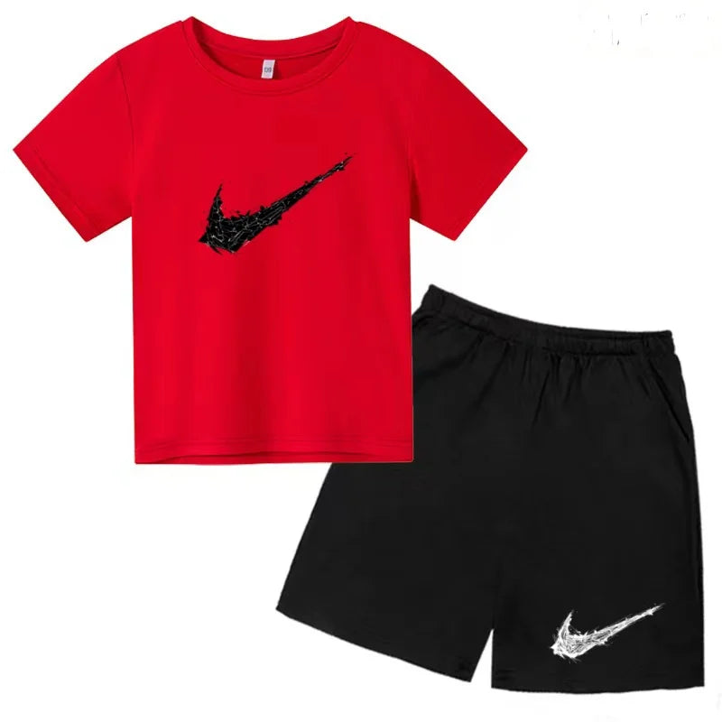 Summer Brand White T-shirt+Shorts Two-piece Set Kids New Clothing Fashion Letter Boy Girl3-13Yrs Sports Short-sleeved Casual Set