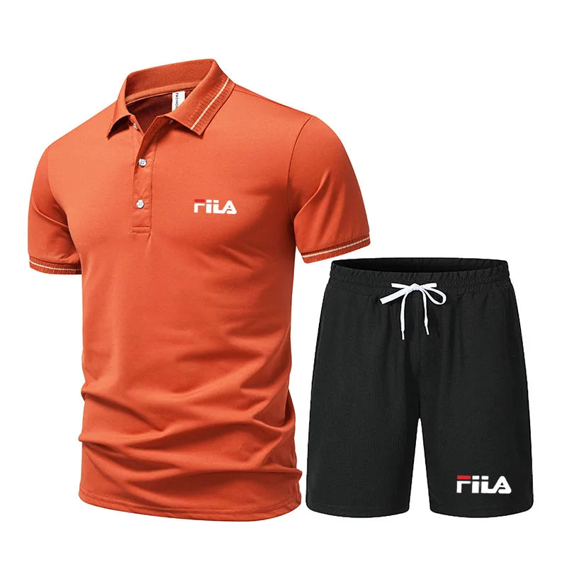 Men's Fashionable 2-Piece Sports Outfit Casual Short-Sleeved Polo Shirt And Shorts Set