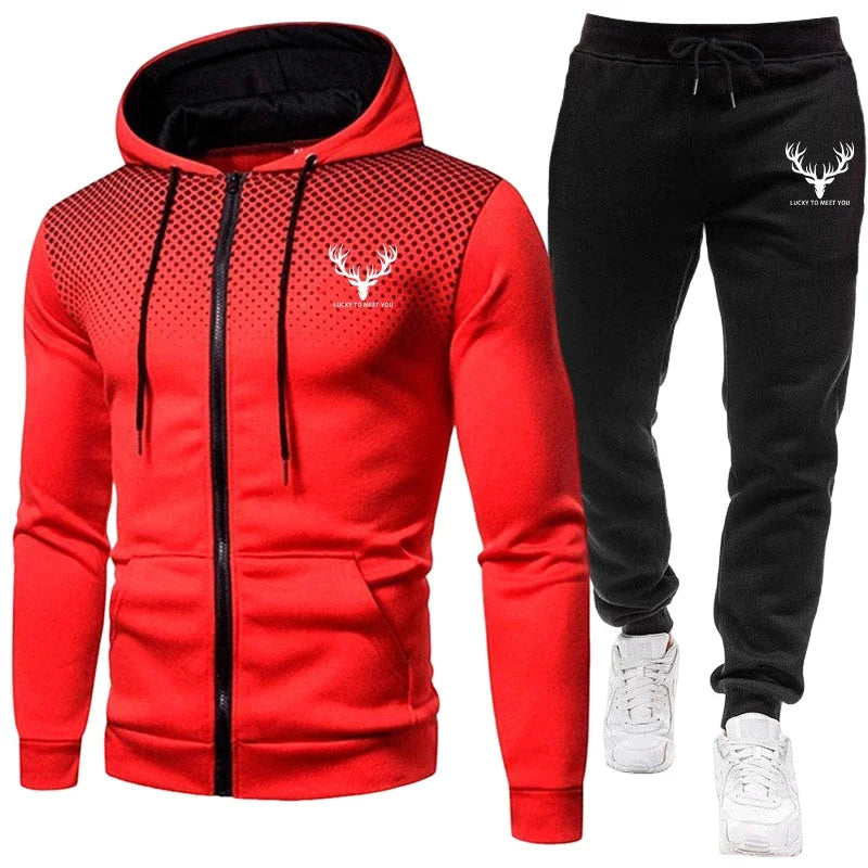 2026 New Arrival Men's Set Zipper Hoodies and Black Sweatpants Autumn Winter Daily Casual Fashion Sportswear Outdoor Jogger Suit