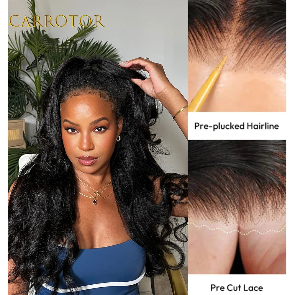 Kinky Straight And Body Wave 5x5 Transparent Lace Closure Pre Plucked Human Hair Glueless Wig Ready To Wear For Daily Use