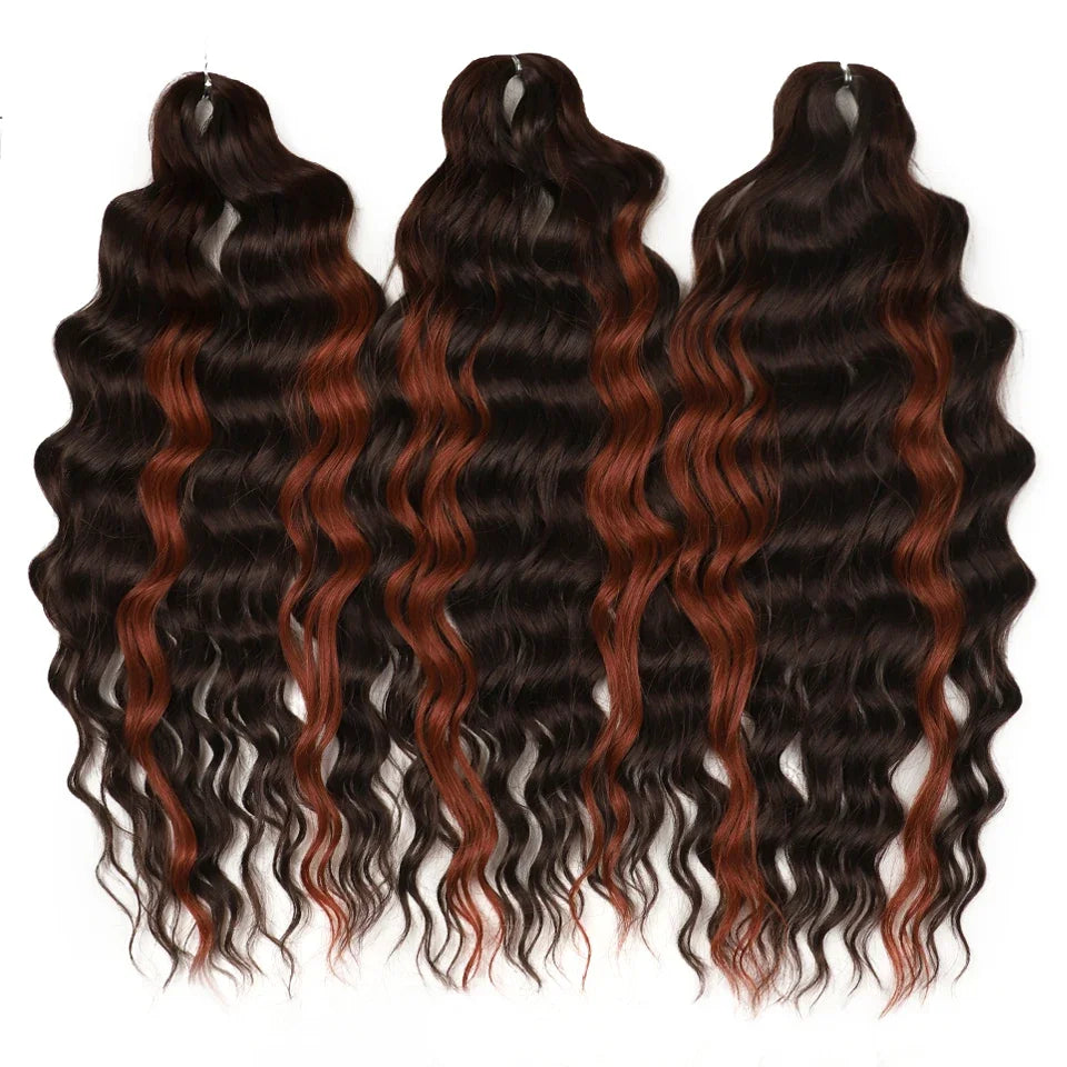 FREEDOM Synthetic Curly Braiding Hair Extensions 24 Inch/60 cm Long Deep Wavy Twist Crochet Braids Hair Ombre Brown Rainbow Hair