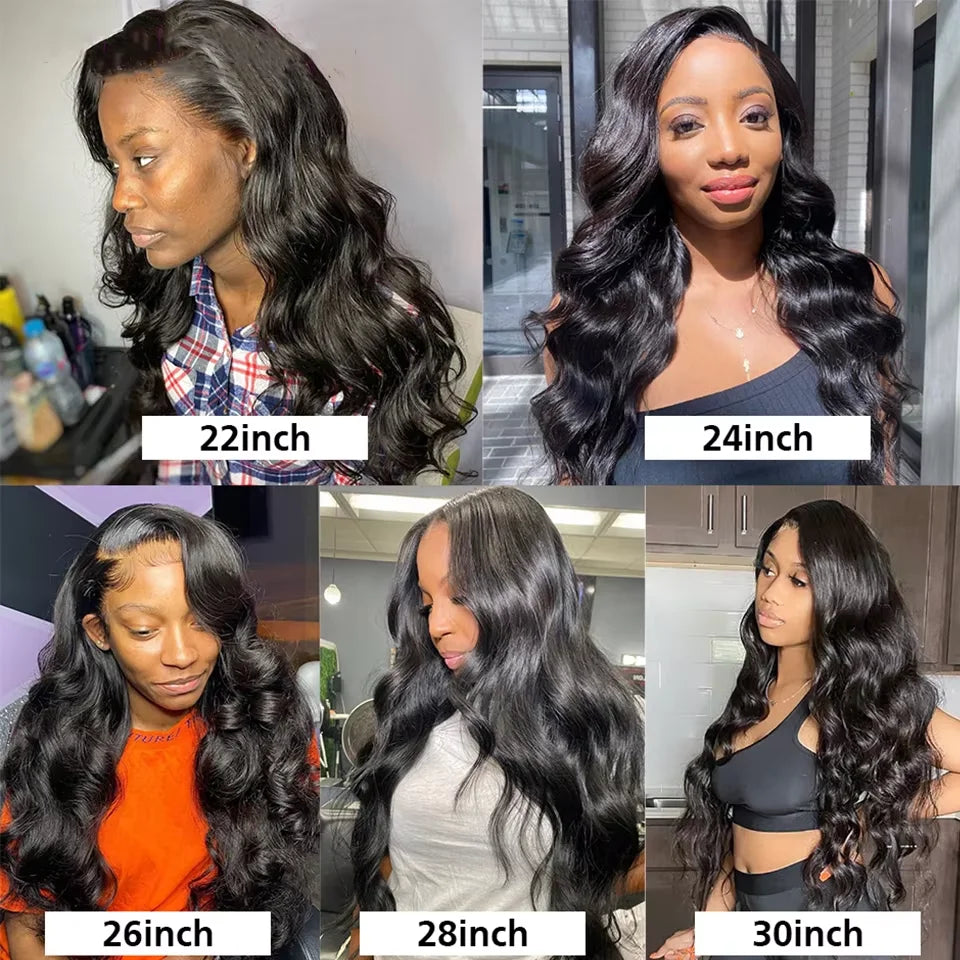 Body Wave Human Hair Bundles with Frontal Malaysian Virgin Hair Weave 3 Bundles with 13x4 Lace Frontal Hair Natural Black