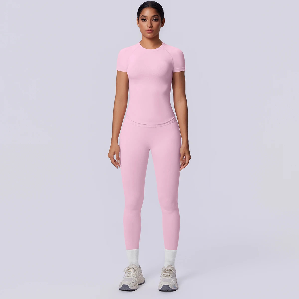 Rooftrellen New 2PCS/set Yoga Set Summer Quick Drying Fitness Sports Workout Top T-Shirt High Stretch Seamless Yoga Leggings Set