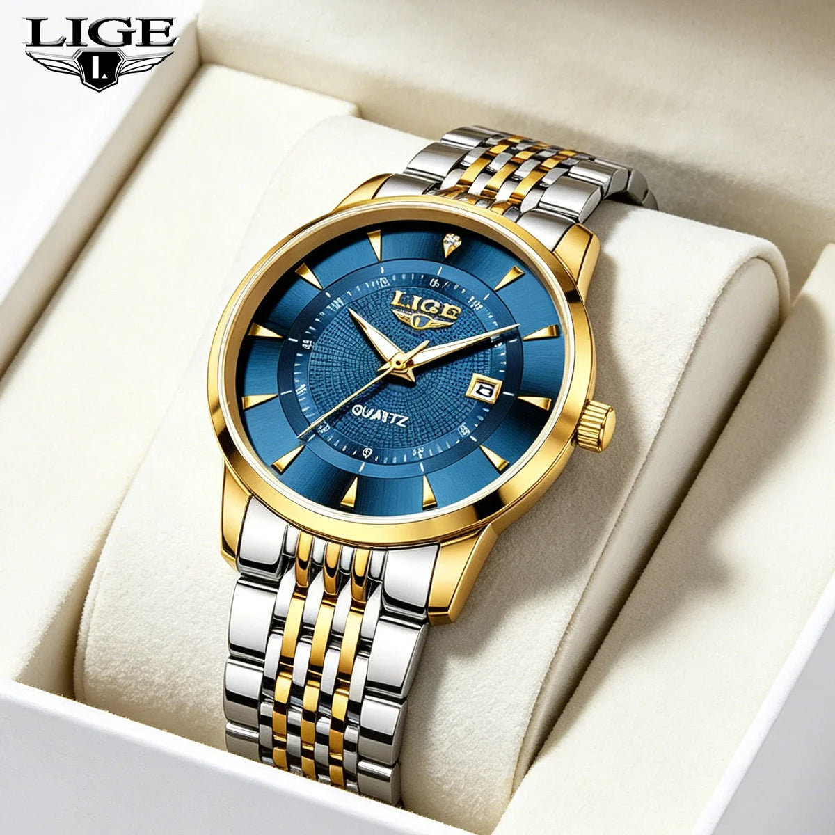 LIGE New 2026 Luxury Man Watch Waterproof Stainless Steel Luminous Date Watch Fashion Simple Casual Man’s Quartz Watches Box