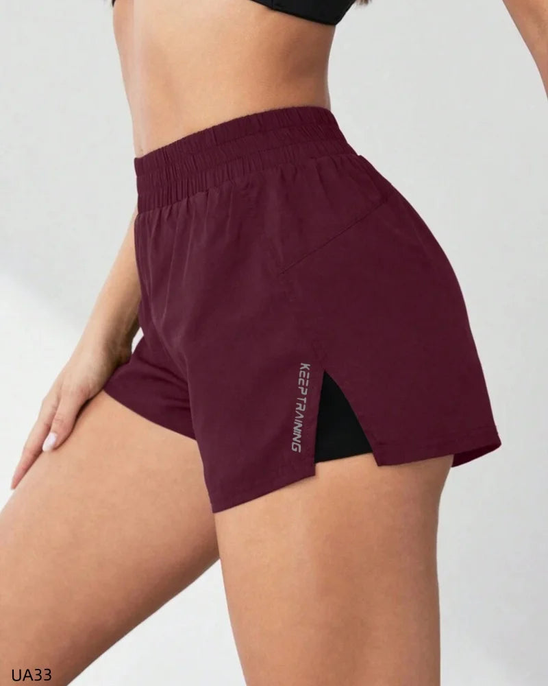 2026 Summer New Women's Solid Color Leisure Outdoor Sports Vacation Two Loose Yoga Quick drying Anti glare Fitness Shorts