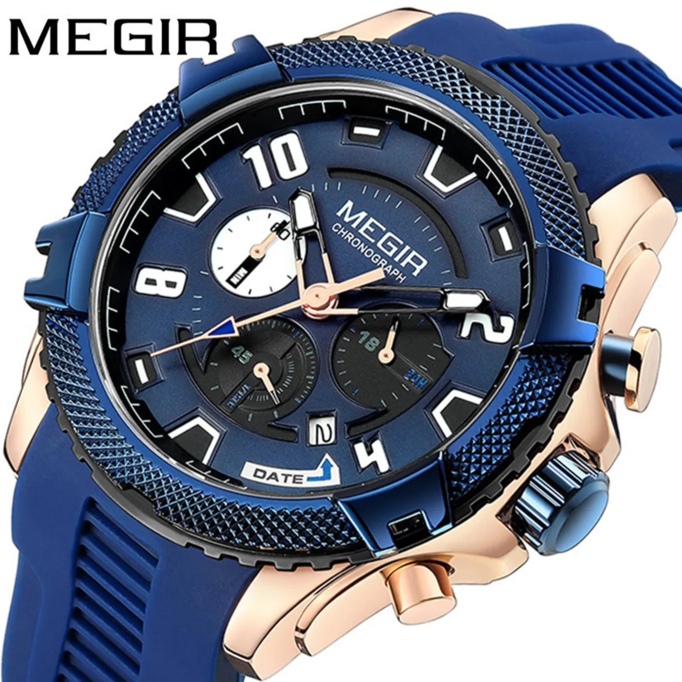 MEGIR 48MM Dial Chronograph Men's Quartz Watches Waterproof Luminous Sport Casual Wristwatch with 24-hour Auto Date Gift for Man
