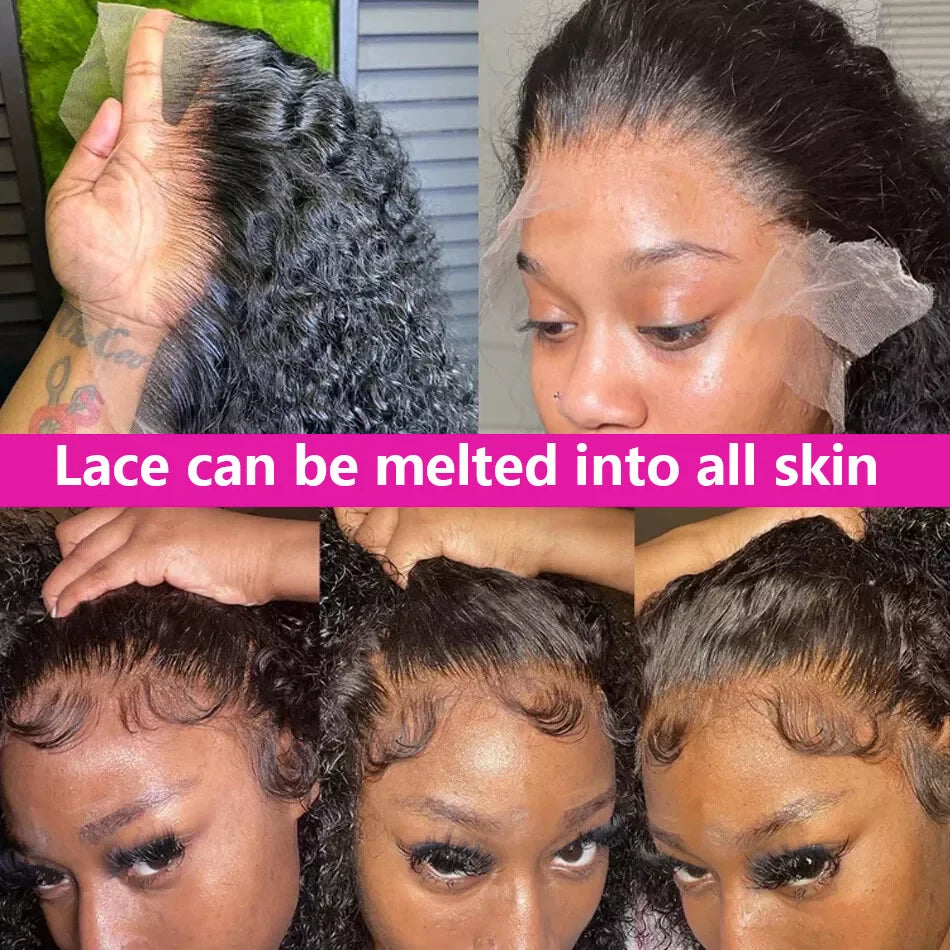 Water Wave Lace Front Wig Deep Free Part Lace Closure Wigs Bob Lace Wigs Brazilian Wet and Wavy Human Hair Wigs for Black Women Pre plucked Can be Dyed 12 14 16Inch