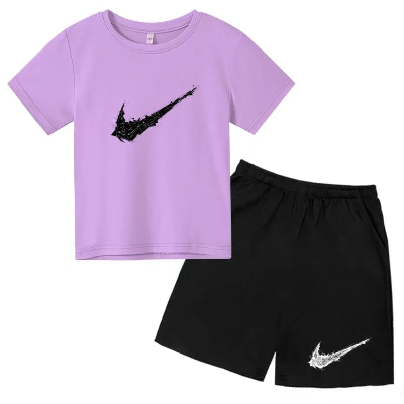 Summer Brand White T-shirt+Shorts Two-piece Set Kids New Clothing Fashion Letter Boy Girl3-13Yrs Sports Short-sleeved Casual Set