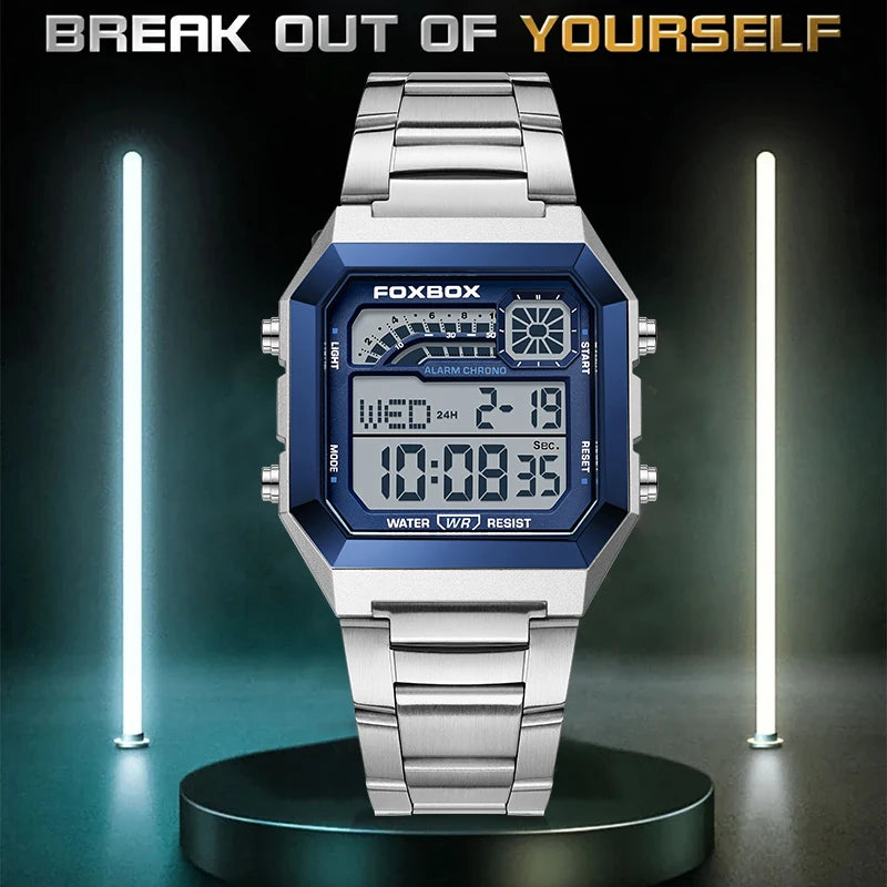 FOXBOX Fashion Luxury Digital Man Watch Casual Sports Date Waterproof Luminous Watches for Men Movement Electronic Watches Male