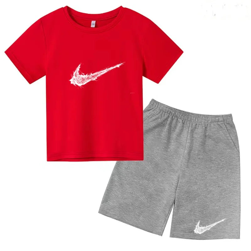 Summer Brand White T-shirt+Shorts Two-piece Set Kids New Clothing Fashion Letter Boy Girl3-13Yrs Sports Short-sleeved Casual Set