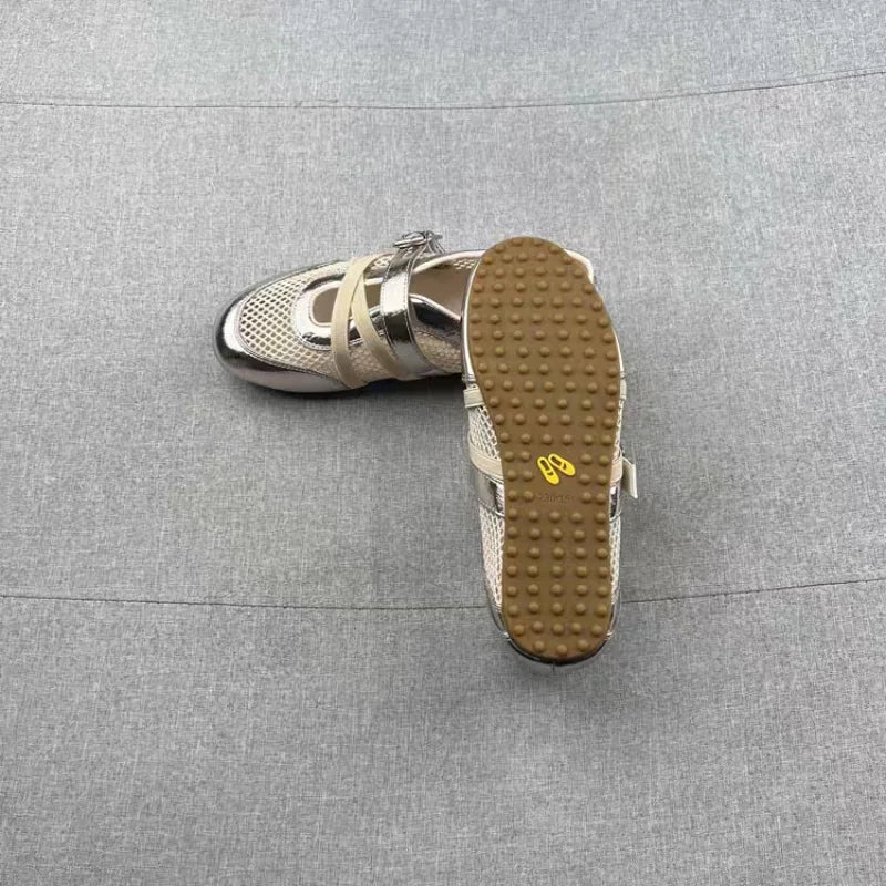New Splicing Woven Hollow Sneakers 2026 Spring and Summer Buckle Non-slip Casual Single Shoes