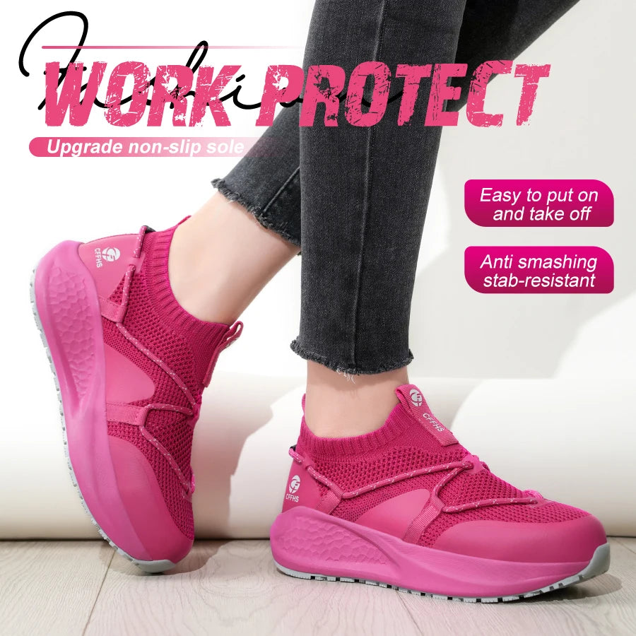 Latest Women Work Shoes Puncture-Proof Safety Shoes Non-slip Platform Sneakers Women Steel Toe Shoes Comfort Security Boots Lady