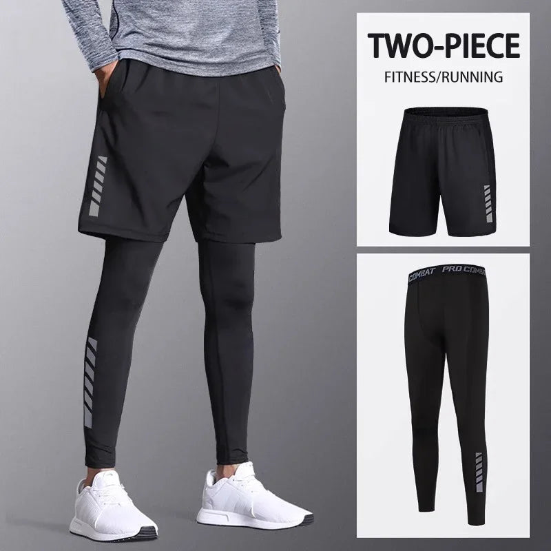 Quick-drying Skinny Pants for Men, Summer Ice Silk Sun-protective Base Fitness Shorts, High-elasticity Sports Suit for Running