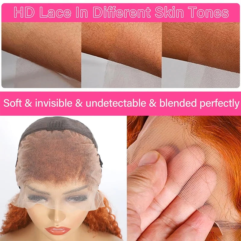 220% Density Ginger Orange Water Wave #350 Colored 13x6 HD Transparent Lace Front Wig Human Hair Deep Curly Wigs Pre Plucked