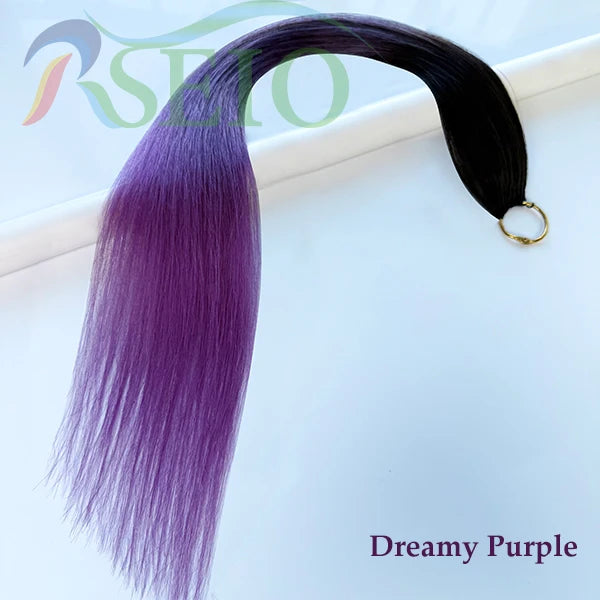 RESIO  Feather Hair Extensions Straight 100% Real Human Microring Hair Extensions Color Purple Blue Pink Gray 18-20inch