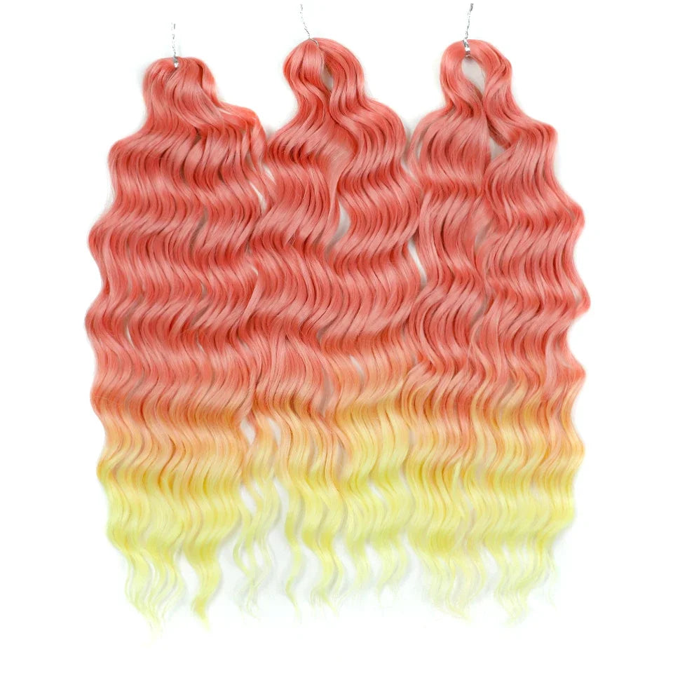 FREEDOM Synthetic Curly Braiding Hair Extensions 24 Inch/60 cm Long Deep Wavy Twist Crochet Braids Hair Ombre Brown Rainbow Hair
