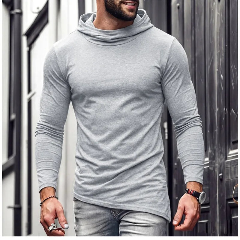 Men Solid Casual Hooded Long Sleeve T Shirt Soft Cotton Irregular Hem Daily Outdoor Top S 3XL