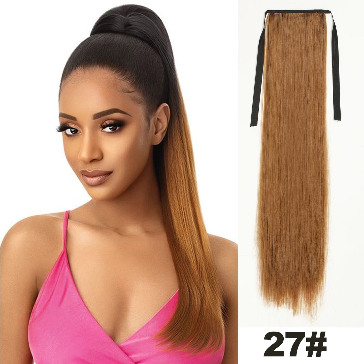 Straight Long Ponytail Extensions 22inch Natural Black Wrap Around Synthetic Hair Piece Pony Tail Hair Hairpieces for Women Girl