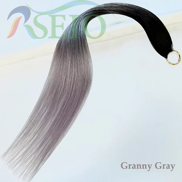 RESIO  Feather Hair Extensions Straight 100% Real Human Microring Hair Extensions Color Purple Blue Pink Gray 18-20inch