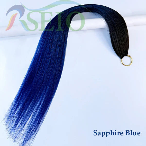 RESIO  Feather Hair Extensions Straight 100% Real Human Microring Hair Extensions Color Purple Blue Pink Gray 18-20inch