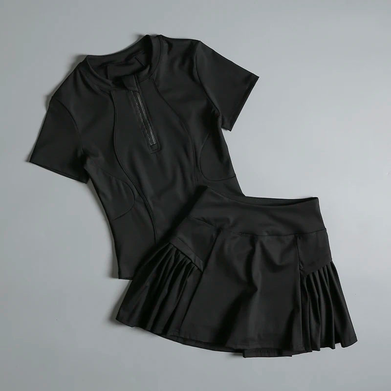 Running sports suit for women 2025 summer new high-end tennis semi-zipper yoga top badminton fitness suit