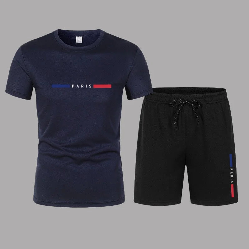 Summer Fashion Trend Leisure Sports Men's Set T-shirt casual sports two-piece set trendy men's short sleeved T-shirt+shorts set