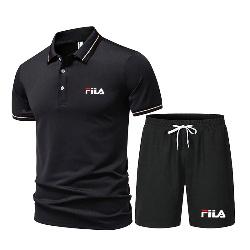 Men's Fashionable 2-Piece Sports Outfit Casual Short-Sleeved Polo Shirt And Shorts Set