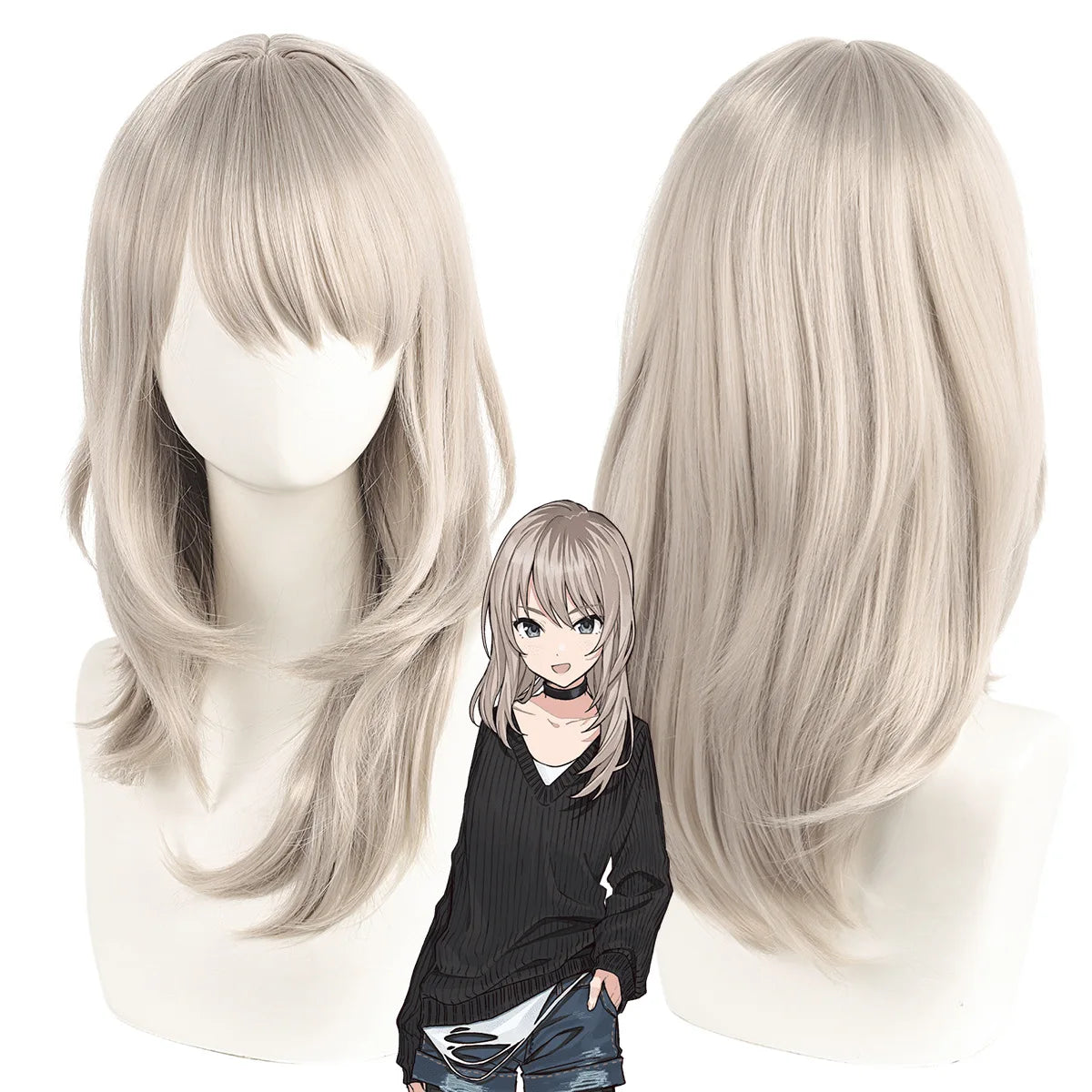 Long Straight Synthetic Wig Natural Ash Blonde Cosplay Hair for Women Anime Girl Costume Daily Party Heat Resistant Fiber