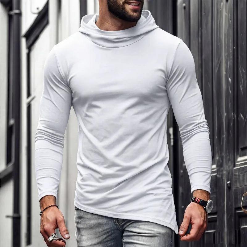 Men Solid Casual Hooded Long Sleeve T Shirt Soft Cotton Irregular Hem Daily Outdoor Top S 3XL