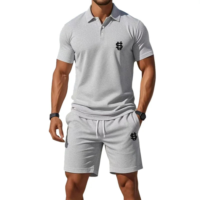 Men's summer sports outfit T-shirt top - two-piece set, including shorts, with a slim fit design and a gentleman's style