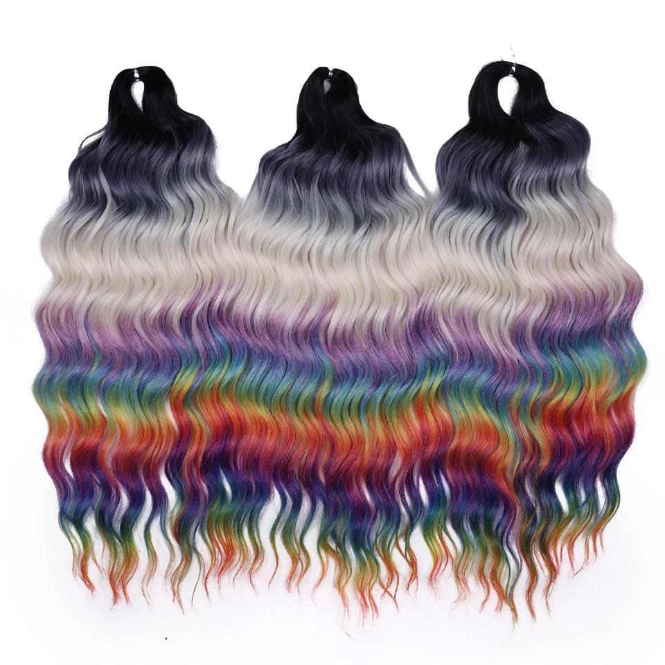 FREEDOM Synthetic Curly Braiding Hair Extensions 24 Inch/60 cm Long Deep Wavy Twist Crochet Braids Hair Ombre Brown Rainbow Hair