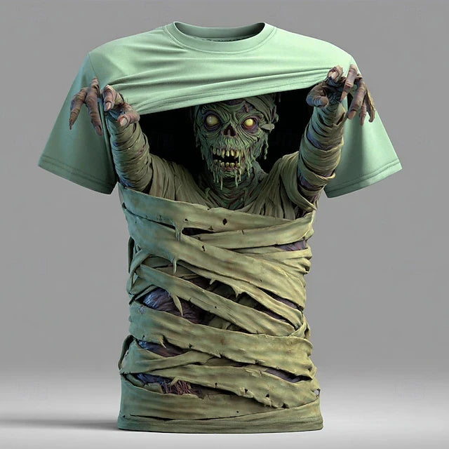 Fun Skull Zombie Horror Patte 3DPatte Sport Quickdry Breatha Men's T-Shirt Outdoor Street Cosplay Parent-child Clothing Summer