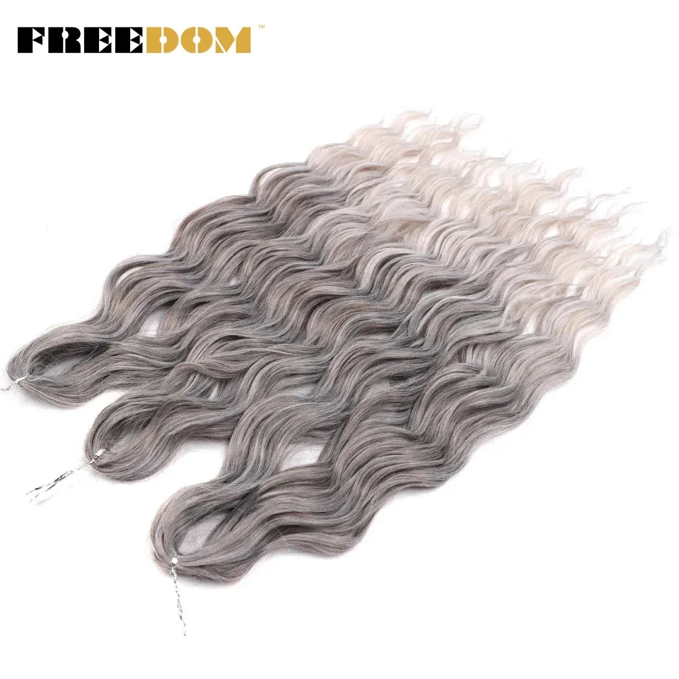 FREEDOM Synthetic Curly Braiding Hair Extensions 24 Inch/60 cm Long Deep Wavy Twist Crochet Braids Hair Ombre Brown Rainbow Hair