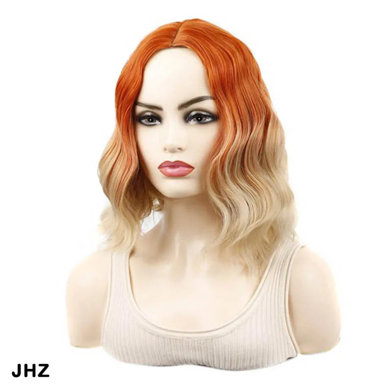 Jeedou 14 Inch Water Wave Bob Wig With Air Bangs Matte Synthetic Short Wavy Wigs For Women Daily Cosplay Colorful Wig