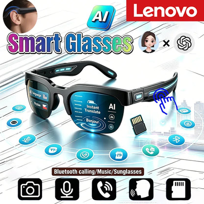Lenovo HOT BT Audio Bone-Conduction Smart Glasses 150+ Language Real-Time Translation Music Glasses for Men Women Sports Running