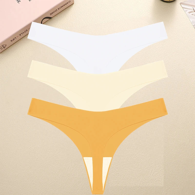 3PCS/SET Sexy G-String Underwear Female T-back Intimates Lingerie Seamless Low Waist Underpants 10 Color Lady Bikini Panty XS-XL