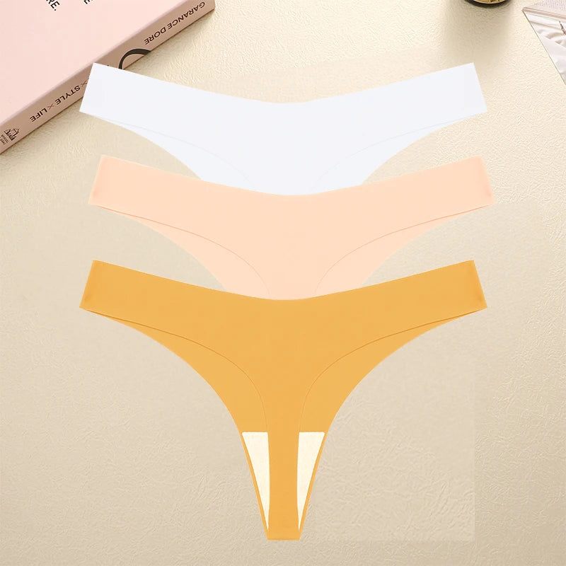 3PCS/SET Sexy G-String Underwear Female T-back Intimates Lingerie Seamless Low Waist Underpants 10 Color Lady Bikini Panty XS-XL