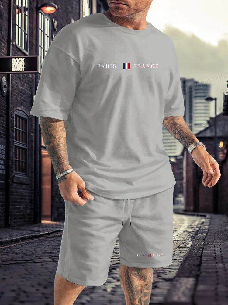 Men's Tracksuit 2 Piece O-neck Short Sleeve Shirt Shorts Set Men's Running Suit Plus Size T Shirts Man Clothing Summer T-shirt