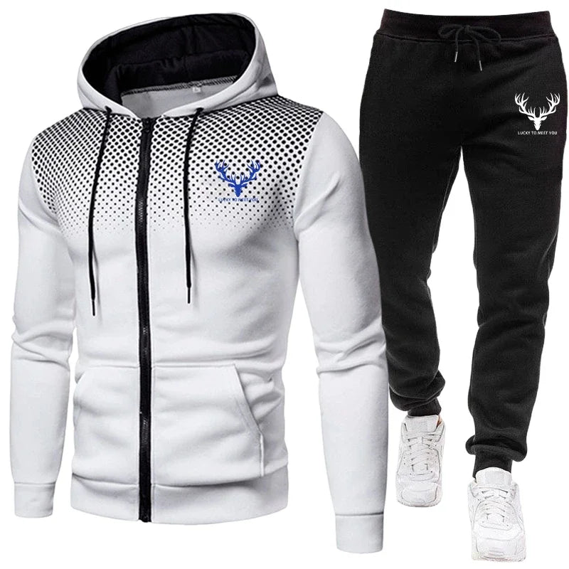 2026 New Arrival Men's Set Zipper Hoodies and Black Sweatpants Autumn Winter Daily Casual Fashion Sportswear Outdoor Jogger Suit