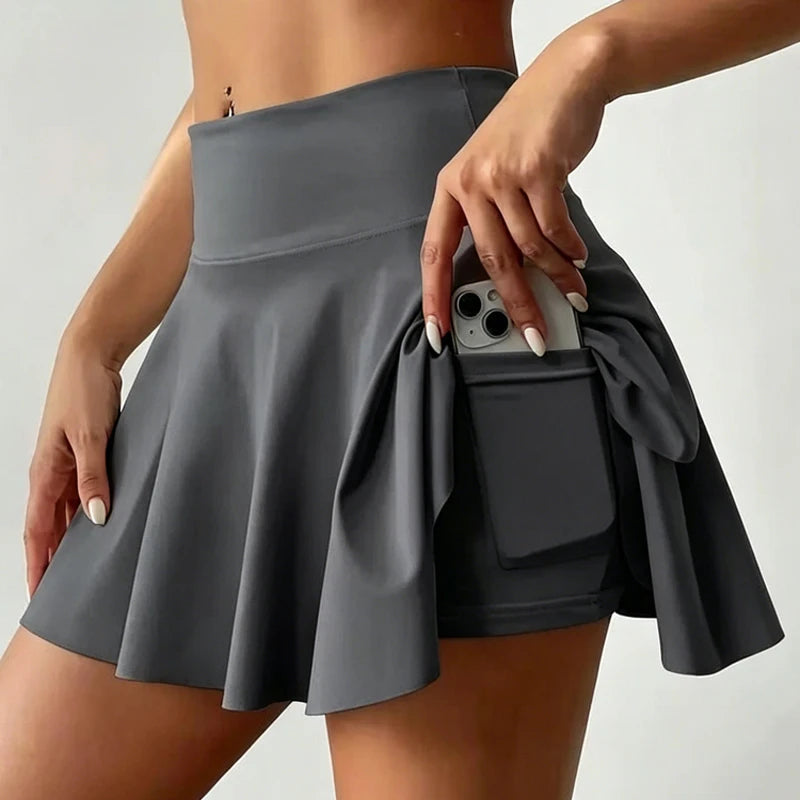 Women's Solid Color High Waist Sports Shorts Skirts Summer Tennis Skirt with Pockets Fashion Quick Dry Running Fitness Skirts