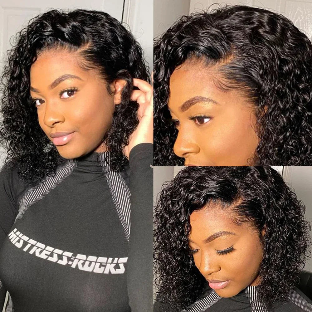 13x4 Lace Wig Side Part Pixie Cut Wigs 100% Virgin Hair Side Part Brazilian Water Wave bob Wig Transparent Lace For Black Women