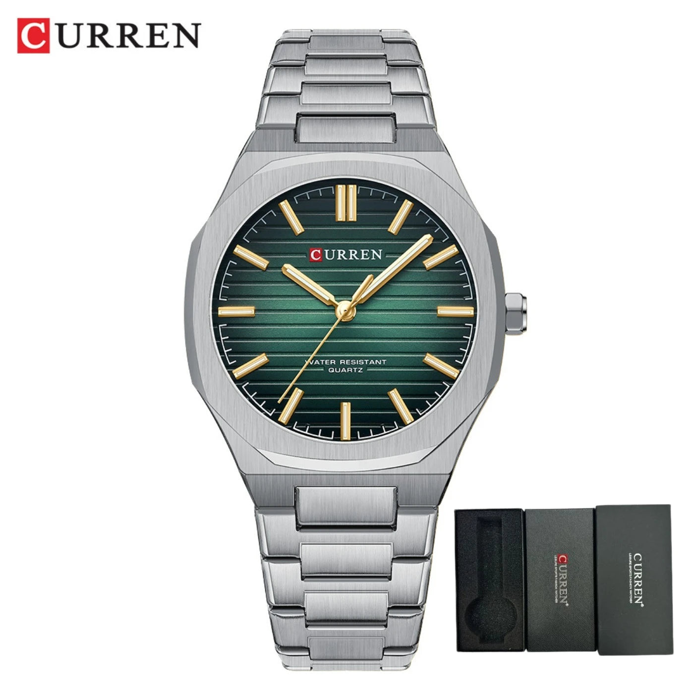 CURREN 8456 Business Quartz Stainless Steel Strap Watch Square Dial Casual Style Wristwatch with Waterproof Function