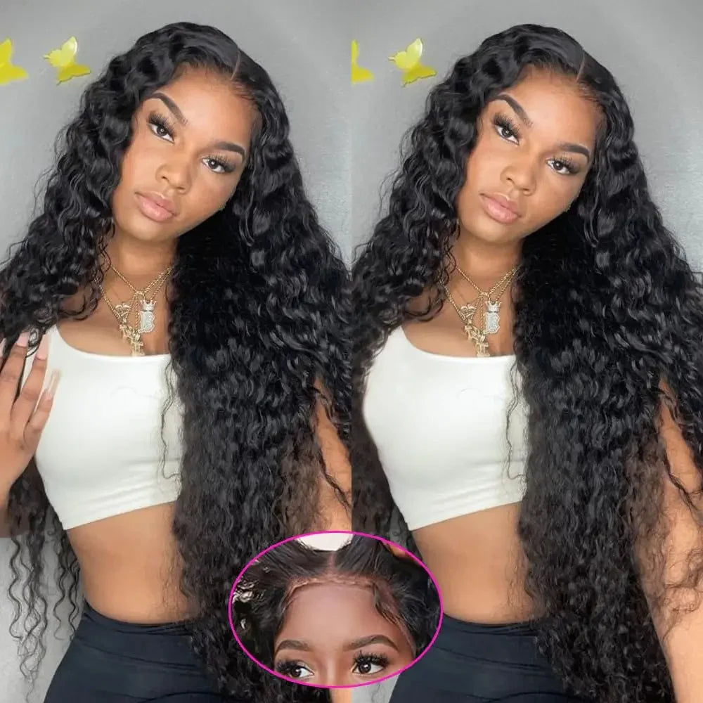 MYLOCKME Glueless Wigs Human Hair 6x4 Curly Wave Lace Closure Wigs Deep Wave 9x6 5x5 Lace Closure Wig Pre Cut Curly Human Hair Water Wave 200%