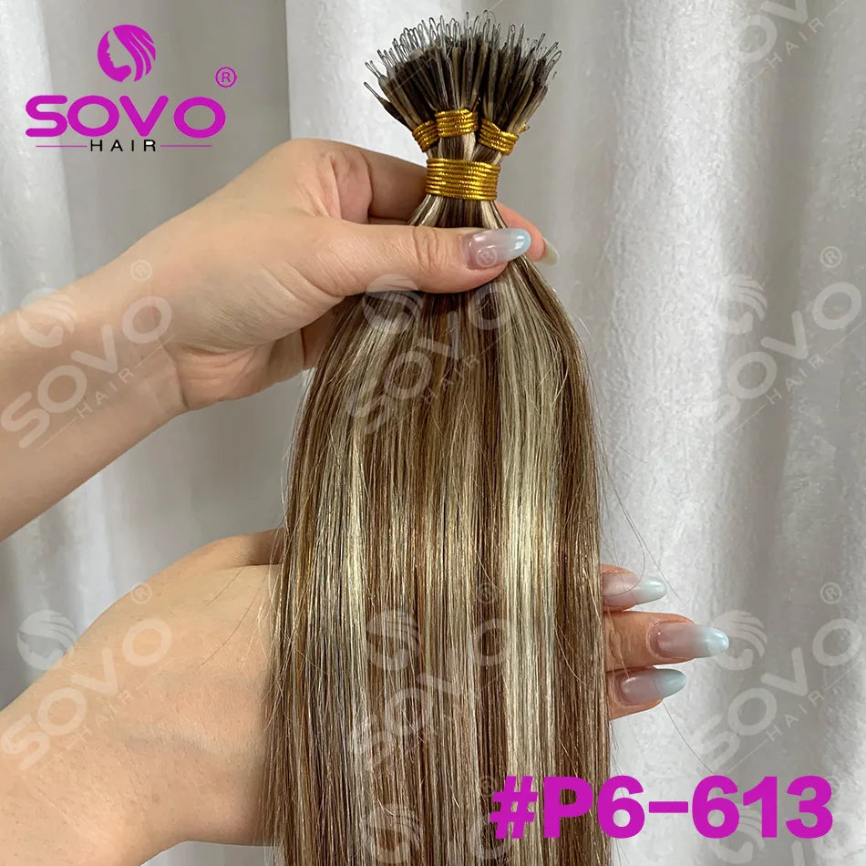 Nano Ring Hair Extensions Human Hair 100 Strands Remy European Straight Hair Natural Blonde Invisible Reusable