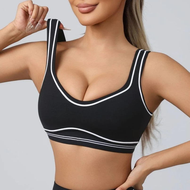 Yoga Suit Women Sport Set Pilates Clothing High Waisted Elasticized Leggings Hip Lifting Pants Gather Top Vest Strip Workout Set