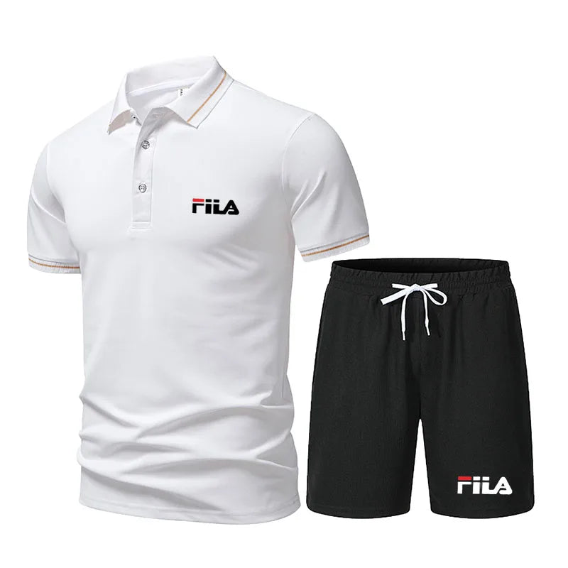 Men's Fashionable 2-Piece Sports Outfit Casual Short-Sleeved Polo Shirt And Shorts Set