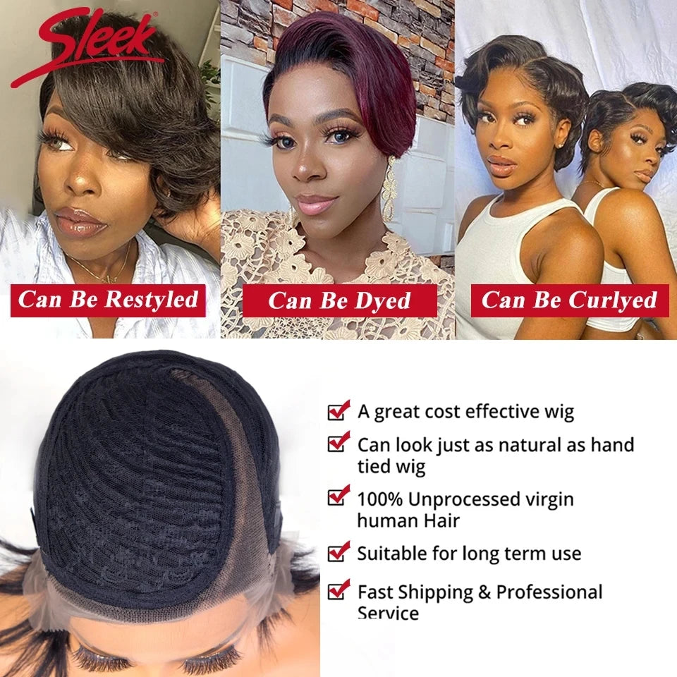 Blond 27 Pixie Cut Bob Wigs Lace Front T Part Human Hair Wigs For Nature Black Dark Brazilian 613 Straight Remy Human Hair Wigs
