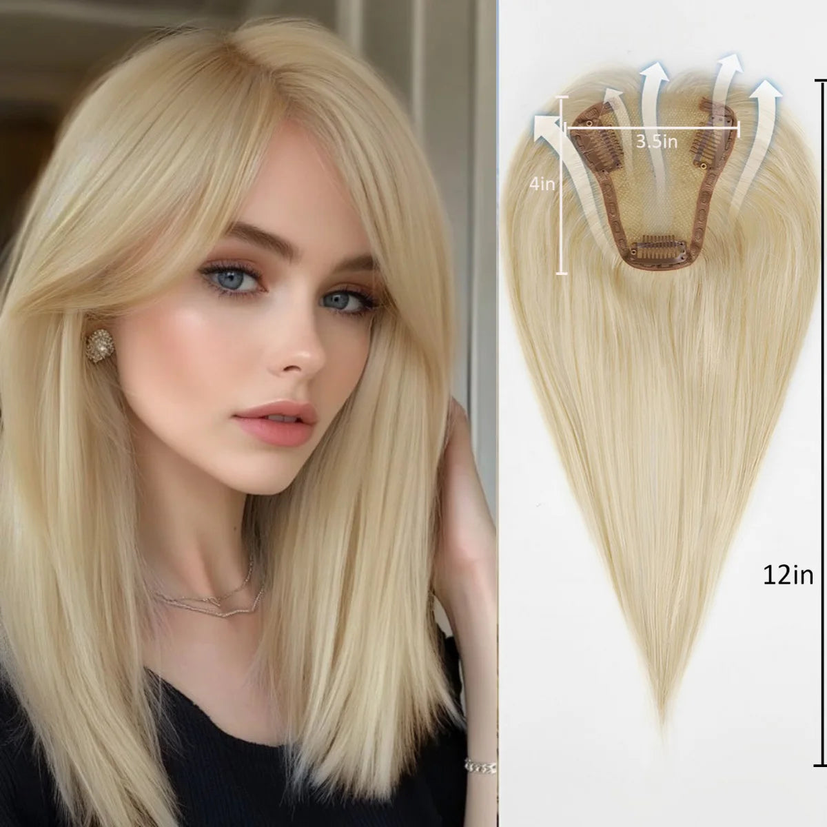 12 Inch Light Brown Ombre Middle Part Lace Front Topper 100% Remy Human Hair Topper Hair Pieces with Clips Extensions for Women