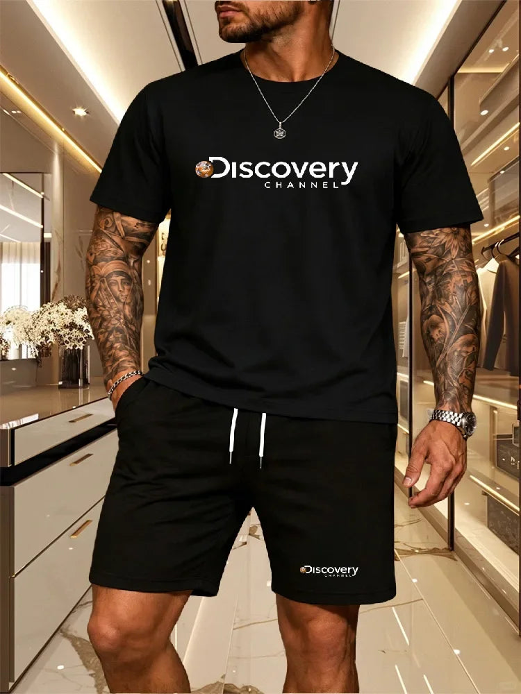 2026 Summer Men's Streetwear 2 Piece Set O-Neck T-Shirt+Sports Shorts Quick Dry Fitness Gym Running Suit Hot Sale Fashion Casual
