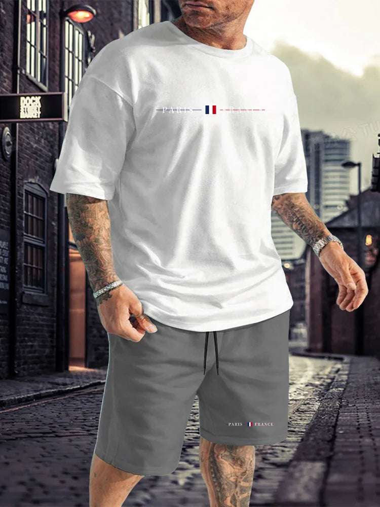 Men's Tracksuit 2 Piece O-neck Short Sleeve Shirt Shorts Set Men's Running Suit Plus Size T Shirts Man Clothing Summer T-shirt